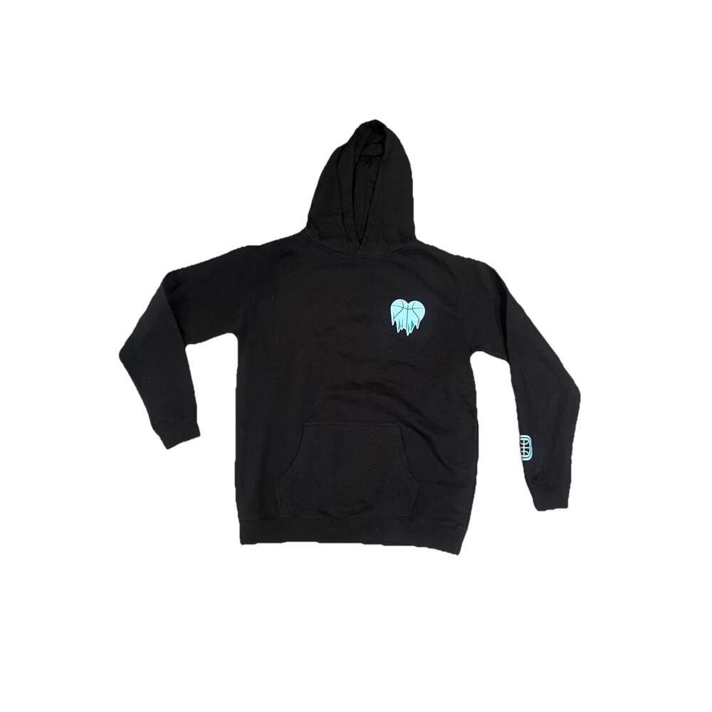 Overtime Frozen Heart Hoodie Men's XL Black Cotton Long Raglan Sleeve Pullover